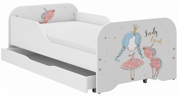 Pat pentru copii 140 x 70 cm cu motiv de prințesă și unicorn