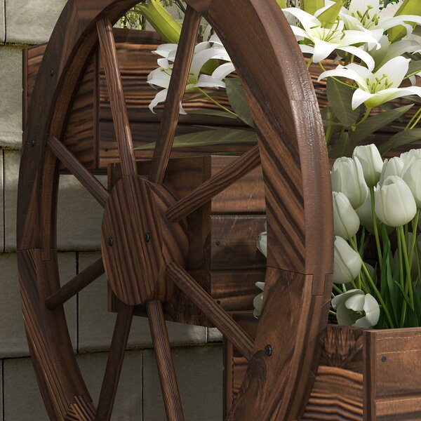 Outsunny Jardinieră de Exterior cu 3 Niveluri și Roți Decorative, din Lemn de Brad cu Orificii de Drenaj, pentru Legume și Flori, pentru Balcon sau Terasă, 62x61x57 cm, Carbonizat | Aosom Romania