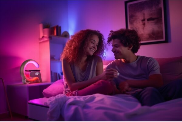 Lampă LED RGB dimabilă cu ceas deșteptător și încărcare Qi Immax 08986L 30W/230V auriu