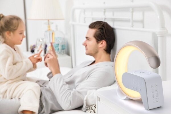 Lampă LED RGB dimabilă cu ceas deșteptător și încărcare Qi Immax 08986L 30W/230V auriu