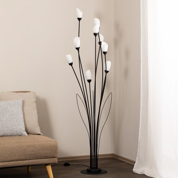 Jupiter Lampadar Gloriosa, negru, sticlă, 9 becuri, Negru, Camera de zi / sufragerie, Metal