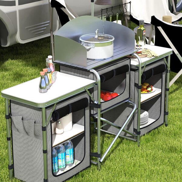 Outsunny Bucatarie de Camping Pliabila, Masa de Camping Portabila