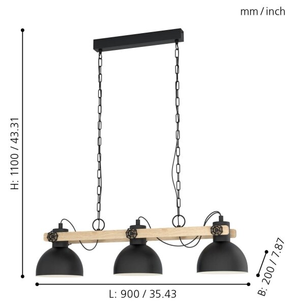 Eglo 43163 - Lustră pe lanț LUBENHAM 3xE27/28W/230V