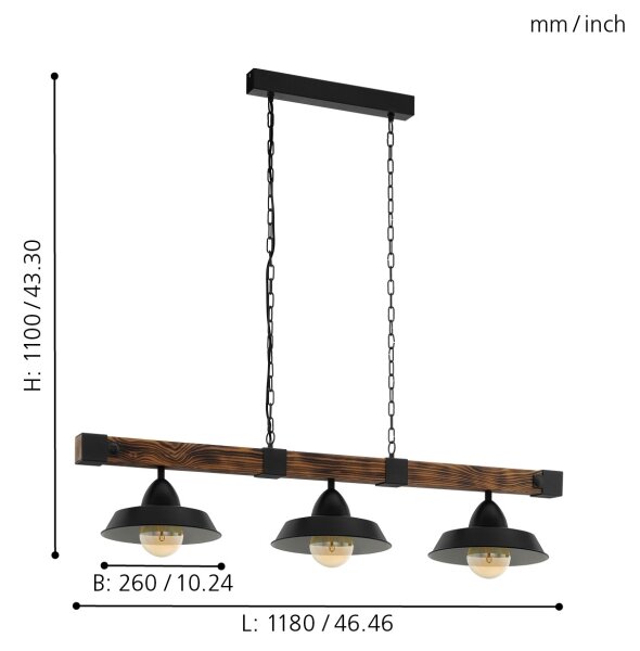 Eglo 44086 - Candelabru OLDBURY pe lanț, 3xE27/60W/230V