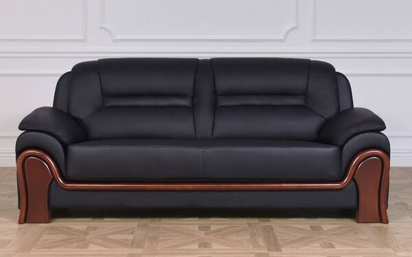 Canapea lemn masiv de birou Toronto 3 locuri Personalizabila, 215 × 90 × 88 cm - Negru