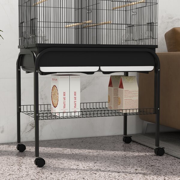 PawHut Colivie pentru Păsări de Interior cu Tăviță, Raft și Roți, Volieră din Oțel pentru Perusi, Canari, Nimfe și Papagali, Negru, 85 x 49 x 119 cm | Aosom Romania