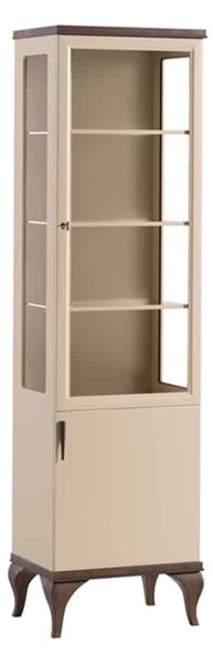 Vitrină lemn masiv nuc Leona Crem-, 56 × 42 × 205 cm - Partea Dreapta