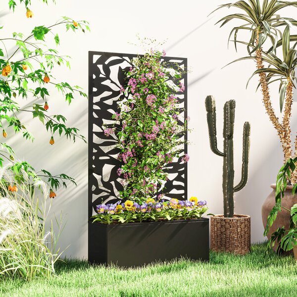 Outsunny Ghiveci cu spallier pentru plante cățărătoare din oțel, montare pe perete sau pe podea, 61x23x113 cm, negru | Aosom Romania