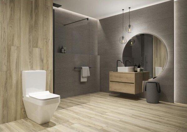 Cersanit Crea Clean On, bol pătrat combinat cu scaun subțire din duroplastic, alb, K114-022