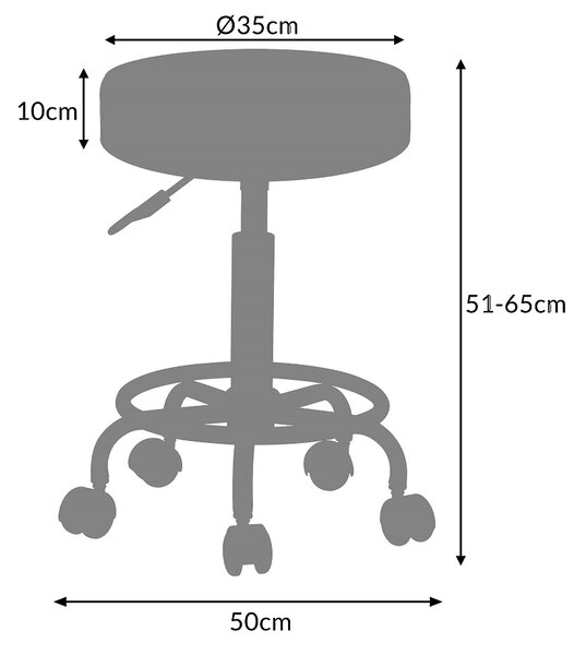 Taburet pe roți OXANA cu suport pentru picioare, Ø35cm, negru Casaria