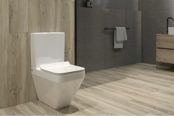 Cersanit Crea Clean On, bol pătrat combinat cu scaun subțire din duroplastic, alb, K114-022