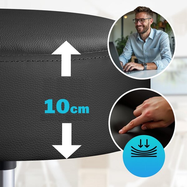 Taburet pe roți OXANA cu suport pentru picioare, Ø35cm, negru Casaria