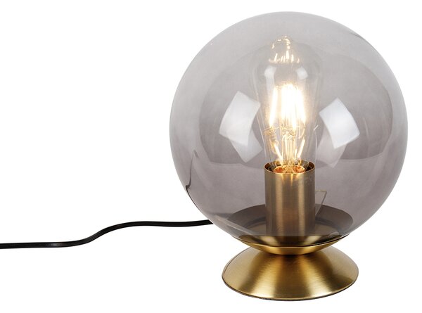 Lampă de masă Art Deco din alamă cu sticlă fumurie - Pallon