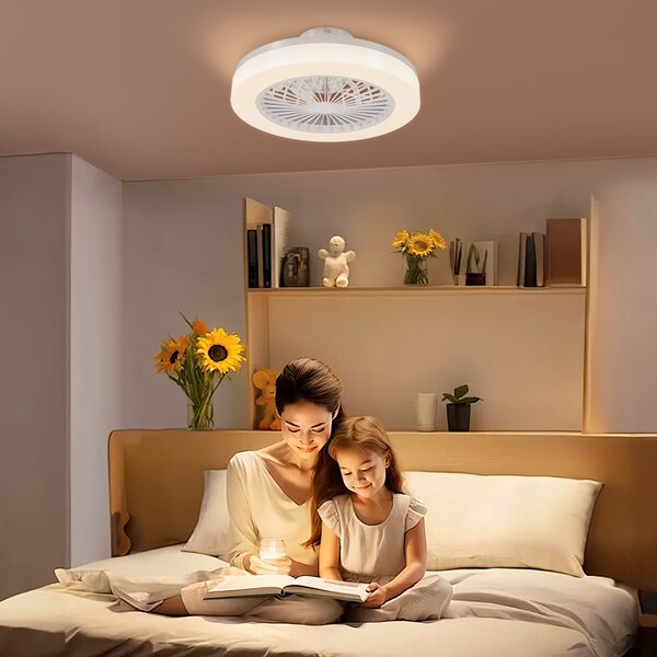 HOMCOM Ventilator de Tavan cu Lumină LED Reglabilă, 6 Viteze și Flux Reversibil, Ventilator din Plastic și Acril, Ø46x16 cm, Alb | Aosom Romania