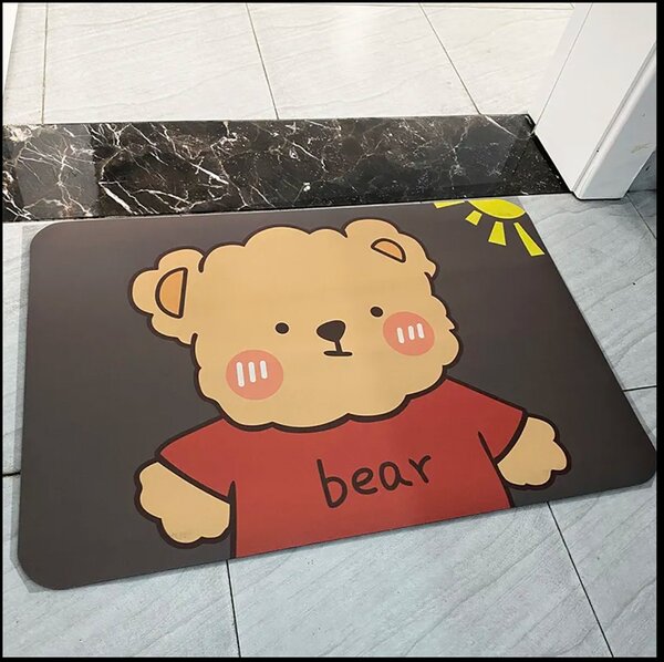 Covoras antiderapant Pufo Teddy Bear, pentru camera copilului, bucatarie, baie, 58 x 39 cm