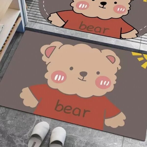 Covoras antiderapant Pufo Teddy Bear, pentru camera copilului, bucatarie, baie, 58 x 39 cm