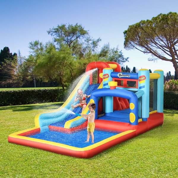 Castel Gonflabil pentru Copii Outsunny 4 in 1,4.35x2.45x2m,Albastru, Rosu, Galben| Aosom RO
