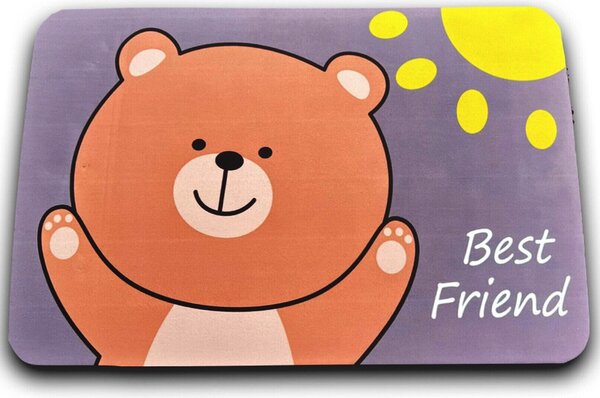 Covoras antiderapant Pufo Friendly Bear, pentru camera copilului, bucatarie, baie, 58 x 39 cm
