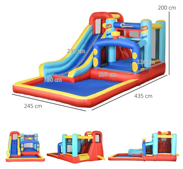 Castel Gonflabil pentru Copii Outsunny 4 in 1,4.35x2.45x2m,Albastru, Rosu, Galben| Aosom RO