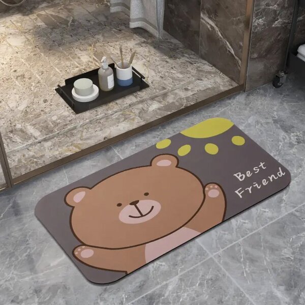 Covoras antiderapant Pufo Friendly Bear, pentru camera copilului, bucatarie, baie, 58 x 39 cm