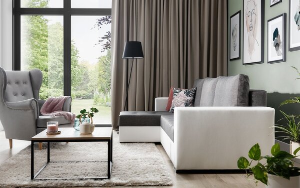 Colțar lemn masiv Extensibil Nelia 237x150cm Ladă Depozitare Personalizabil - Sawana 05/ Soft 17, Universal