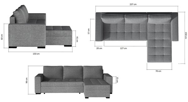 Colțar lemn masiv Extensibil Nelia 237x150cm Ladă Depozitare Personalizabil - Sawana 05/ Soft 17, Universal