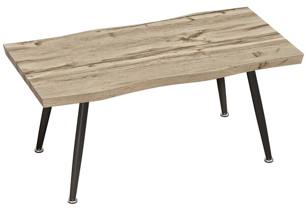 HOMCOM Măsuță de Cafea cu Blat Gros, Picioare Reglabile, Design Nordic cu Picioare din Oțel, 100x50x45 cm, Stejar | Aosom Romania