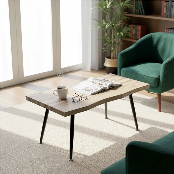 HOMCOM Măsuță de Cafea cu Blat Gros, Picioare Reglabile, Design Nordic cu Picioare din Oțel, 100x50x45 cm, Stejar | Aosom Romania