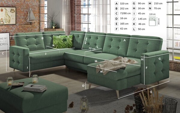 Colțar lemn masiv Formă U Extensibil Haga 320x202cm Personalizabil - Sawana 05