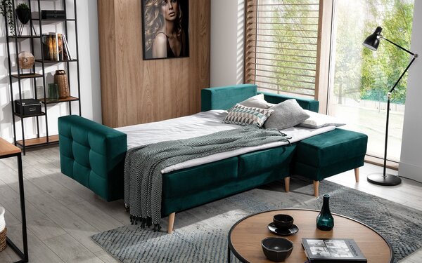 Colțar lemn masiv Extensibil Oslo 250x162cm Ladă Depozitare Personalizabil - Soft 17 (piele eco), Universal