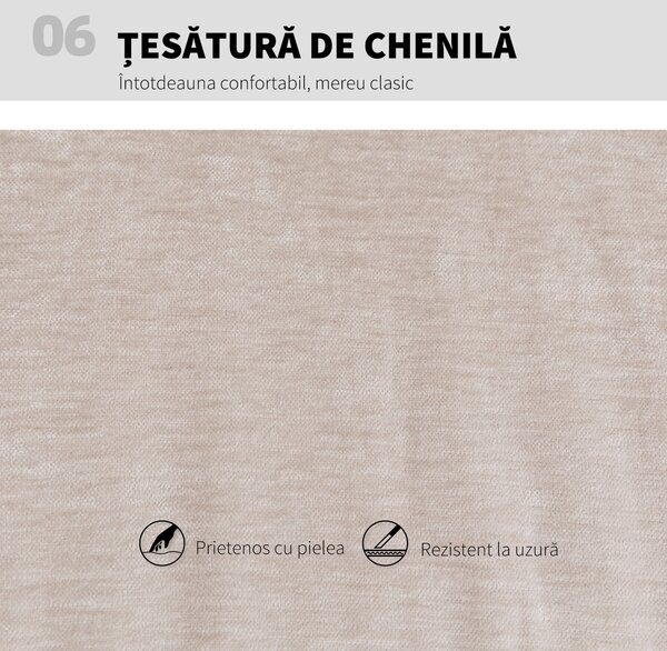 Scaun de Birou HOMCOM, Reglabil, Înclinabil și Rotativ, din Chenille și Oțel, 62x67x83-93 cm, Bej | Aosom Romania