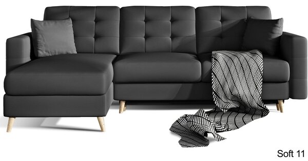 Colțar lemn masiv Extensibil Oslo 250x162cm Ladă Depozitare Personalizabil - Soft 17 (piele eco), Universal