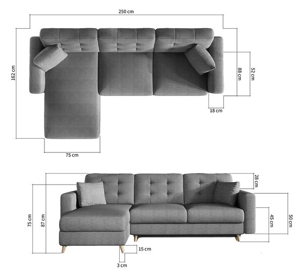 Colțar lemn masiv Extensibil Oslo 250x162cm Ladă Depozitare Personalizabil - Soft 17 (piele eco), Universal