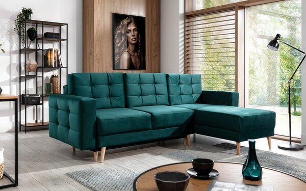 Colțar lemn masiv Extensibil Oslo 250x162cm Ladă Depozitare Personalizabil - Soft 17 (piele eco), Universal