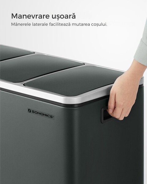 Coș de reciclare SORT 54 l (3×18 l), antracit/argintiu SongmicsHome