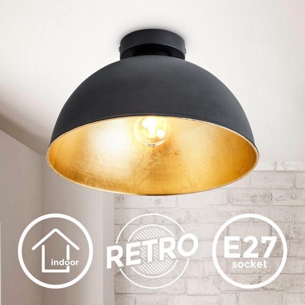 Plafonieră B.K. Licht 1322 1xE27/60W/230V negru/auriu
