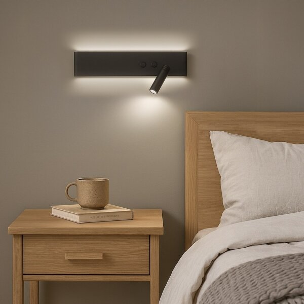 Spot de perete LED RESORT, LED/10W/230V + LED/3W, negru, montare pe partea dreaptă