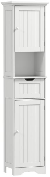 HOMCOM Coloană de Baie cu Iluminare LED, Dulap Îngust de Depozitare, Sertar și 2 Uși, 40x30x170 cm, Alb | Aosom Romania