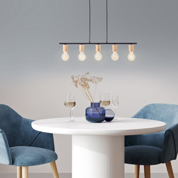 Brilliant - Candelabru KERRY suspendat pe cablu 5xE27/40W/230V negru/bambus