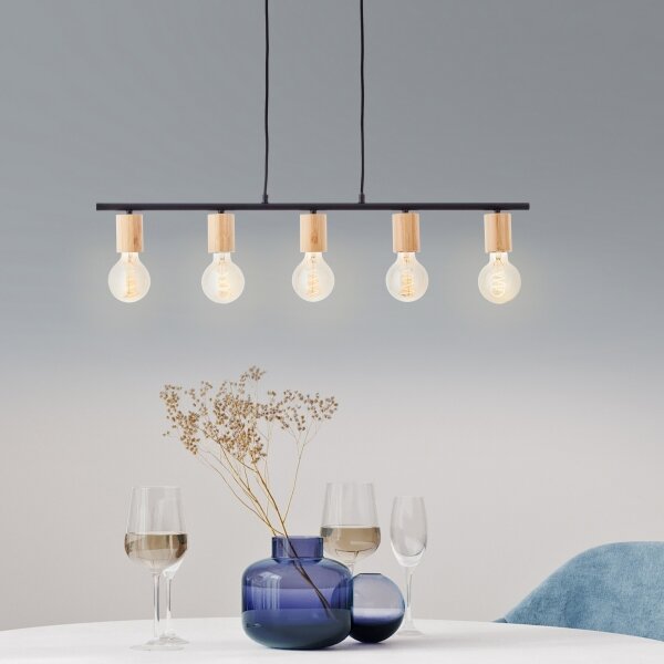 Brilliant - Candelabru KERRY suspendat pe cablu 5xE27/40W/230V negru/bambus