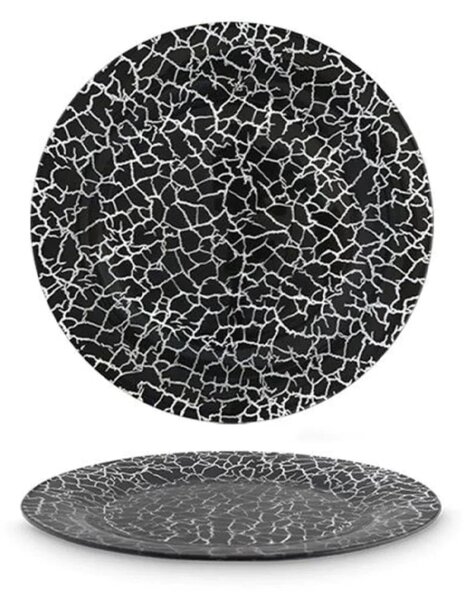 Set 6 farfurii elegante din sticla Pufo Ellegant Black pentru servire aperitiv, desert, 28 cm, negru