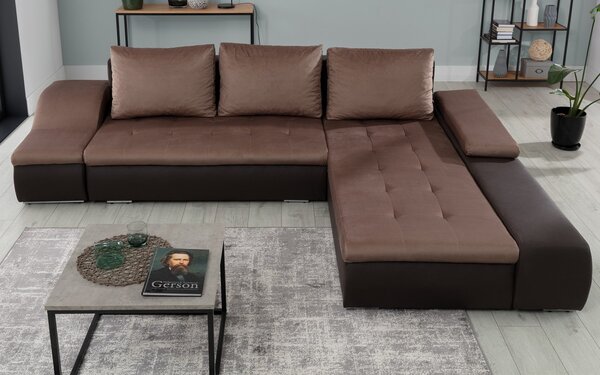 Colțar lemn masiv Extensibil Opal Depozitare 296x200cm Personalizabil - Soft 11 (piele eco neagra)