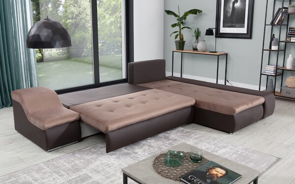 Colțar lemn masiv Extensibil Opal Depozitare 296x200cm Personalizabil - Soft 11 (piele eco neagra)