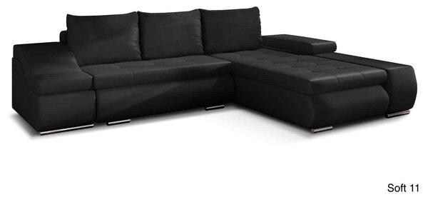 Colțar lemn masiv Extensibil Opal Depozitare 296x200cm Personalizabil - Soft 11 (piele eco neagra)