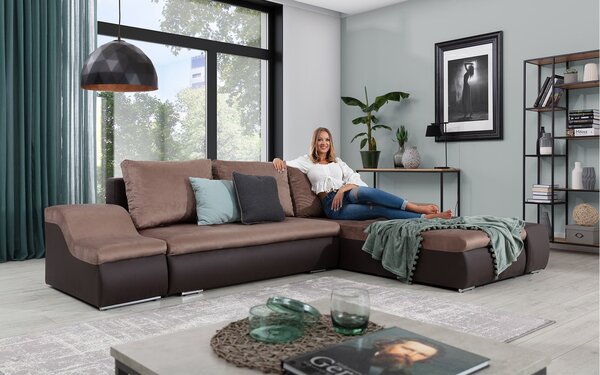 Colțar lemn masiv Extensibil Opal Depozitare 296x200cm Personalizabil - Soft 11 (piele eco neagra)