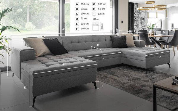 Colțar lemn masiv Formă U Extensibil Verti 350x170cm Personalizabil
