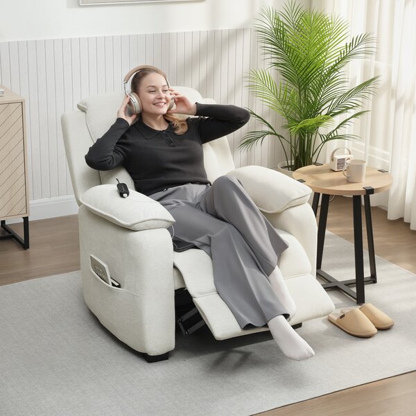 HOMCOM Fotoliu Electric Reclinabil 150° cu Suport pentru Picioare, Șezut Larg, Fotoliu Reclinabil Silențios, Port USB, Funcție Memorie, Telecomandă, din Catifea, pentru Living, Bej | Aosom Romania