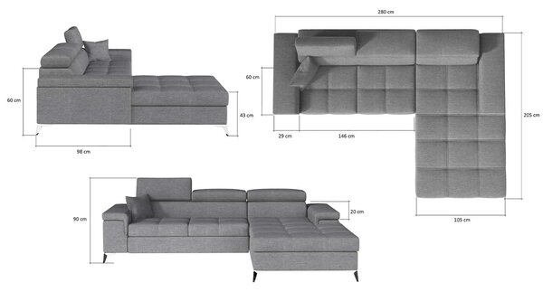 Colțar lemn masiv Extensibil Rita 280x205cm Ladă Depozitare Personalizabil - 33, Colțul în dreapta