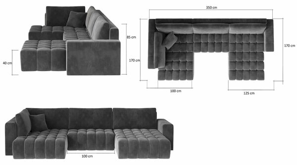 Colțar lemn masiv Formă U Extensibil Bonnie 350x170cm Personalizabil