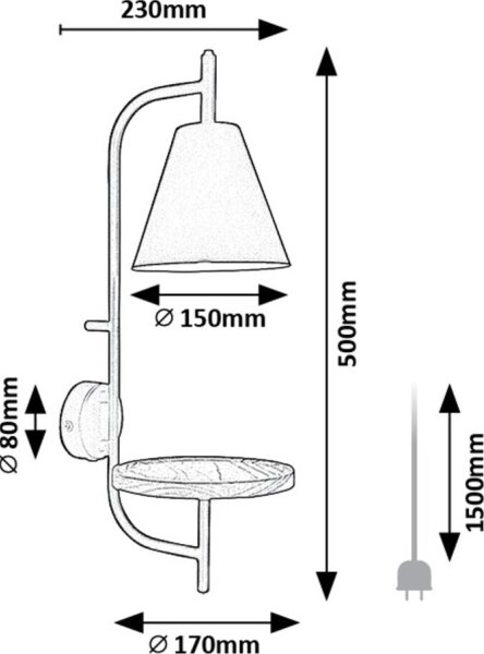 Lampă de perete cu raft Rabalux 71293 AZOME 1xE27/15W/230V fag